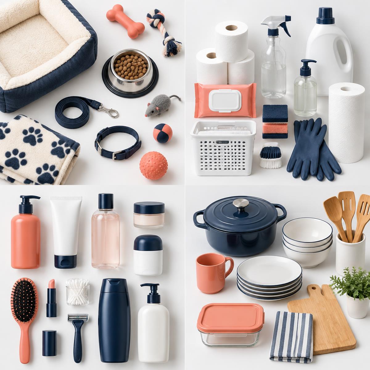 Pet, household, personal care, and kitchen product assortment