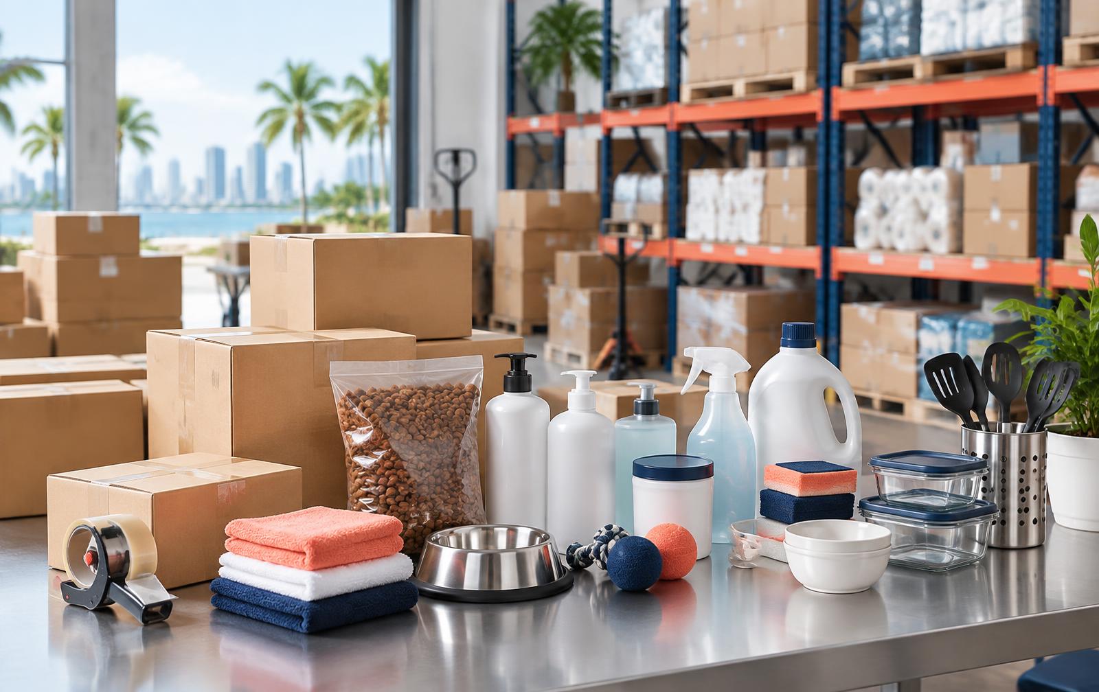 Wholesale goods prepared in a Miami distribution warehouse